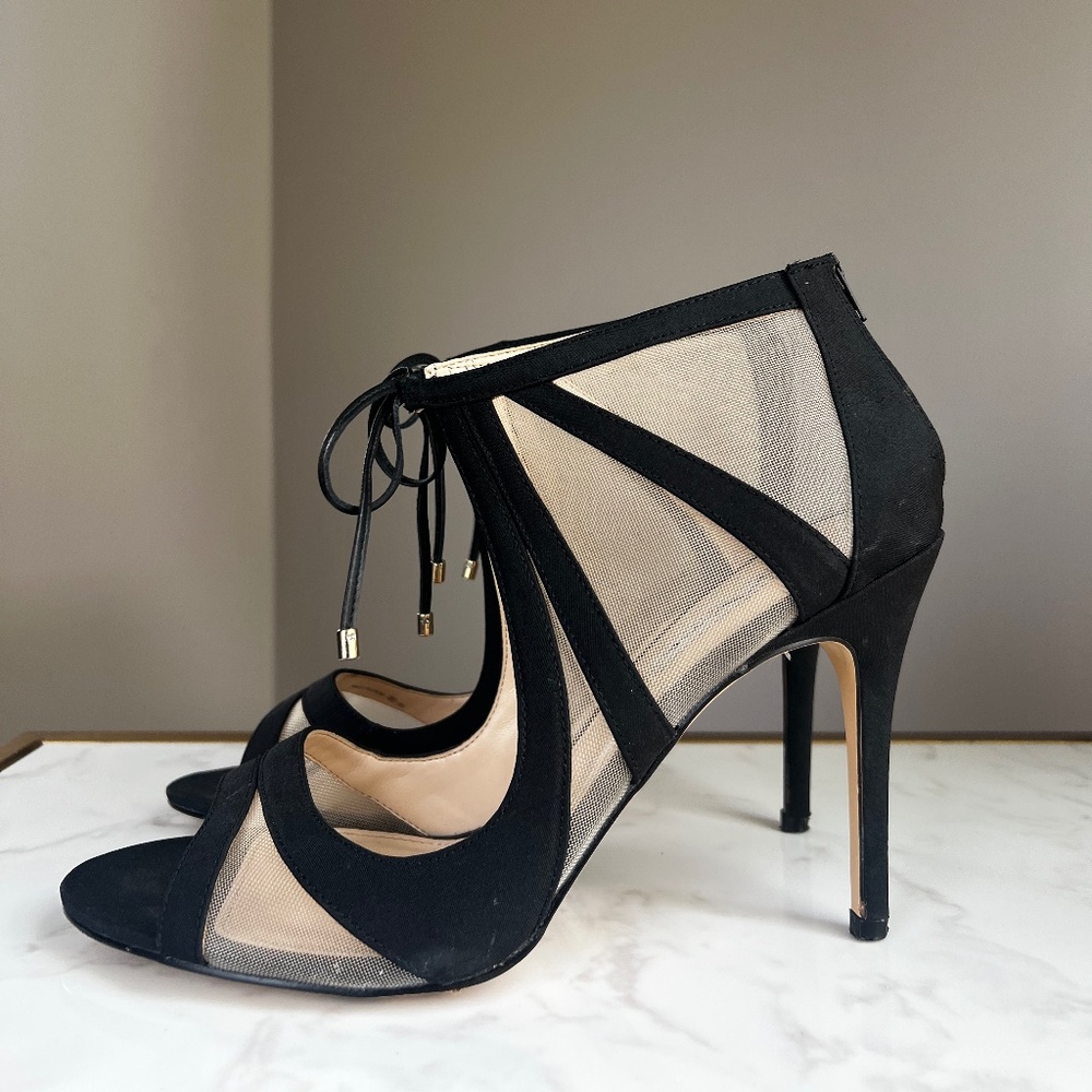Black Heels - NINA Cherie Matte Fabric Black Nude Mesh Heels